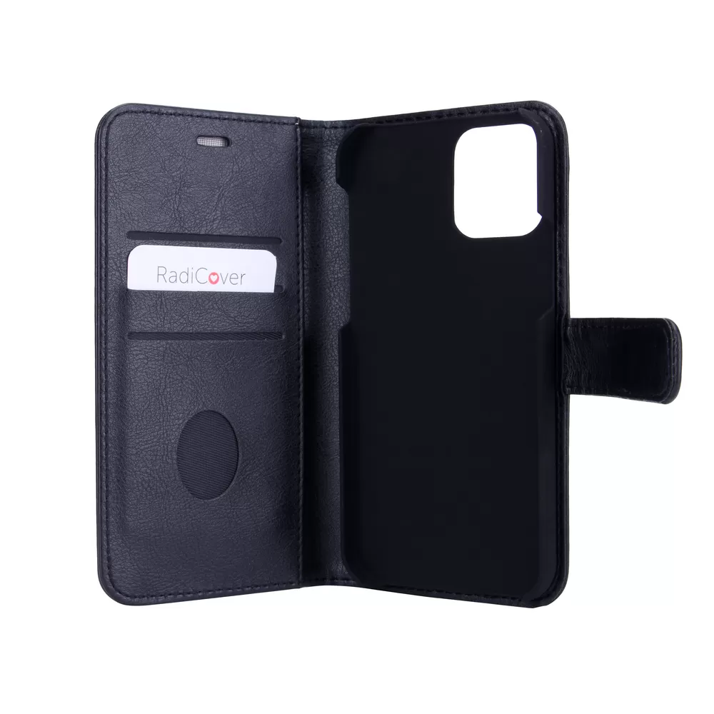 Radicover iPhone 12/12 PRO Flipcover, vegansk læder - Sort