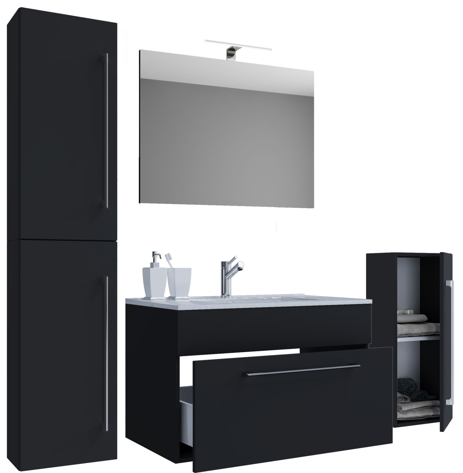 5-teiliges Badmöbel-Set BADINOS 1 - schwarz - 60 cm