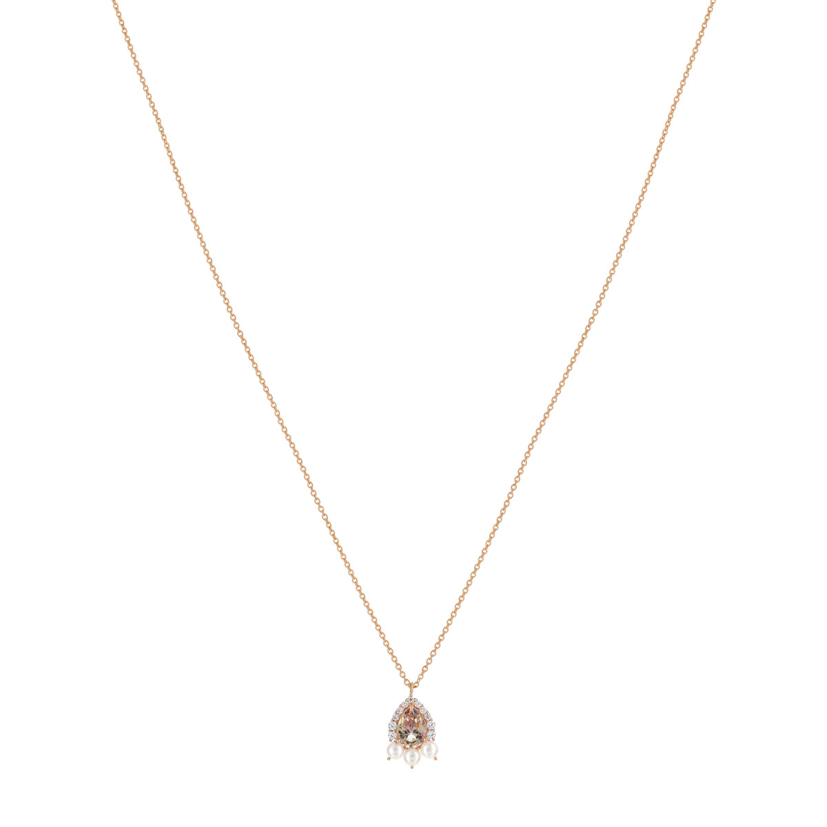 Collier or 375 rose topaze rose zirconia et perle