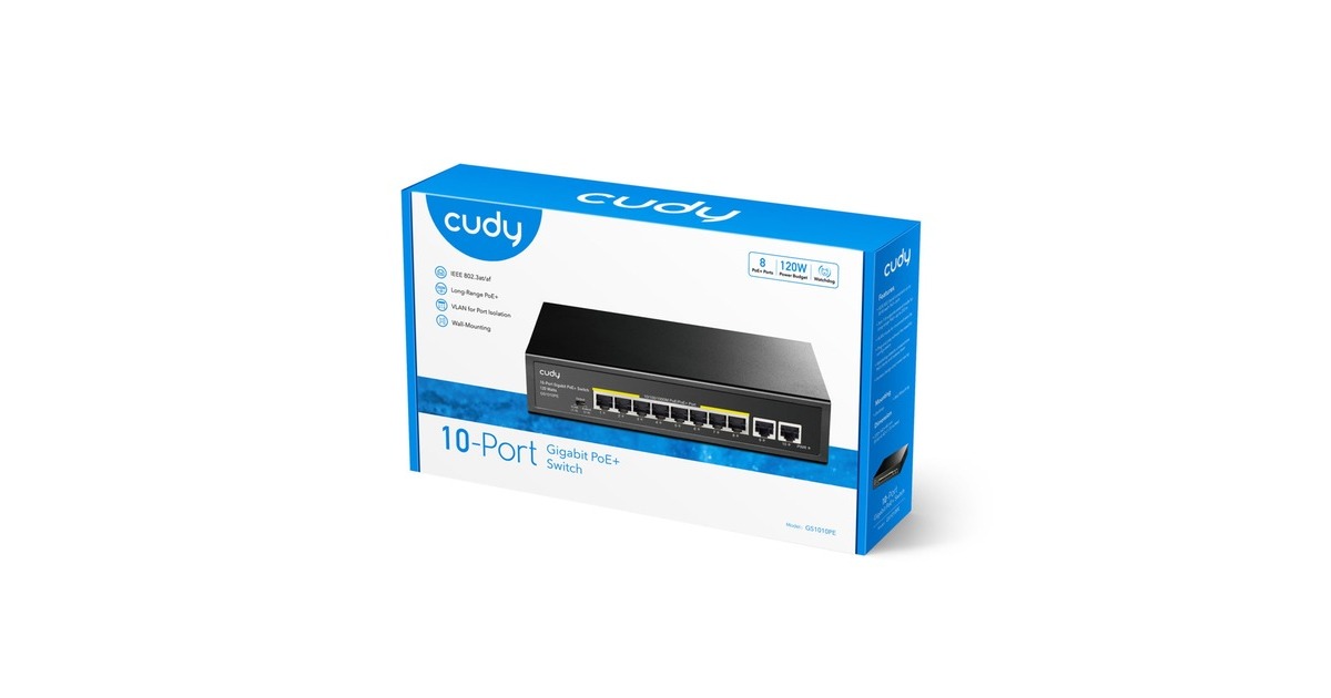 Cudy8-GbE PoE+ Switch with 2 Uplink GbE  (Zwart)