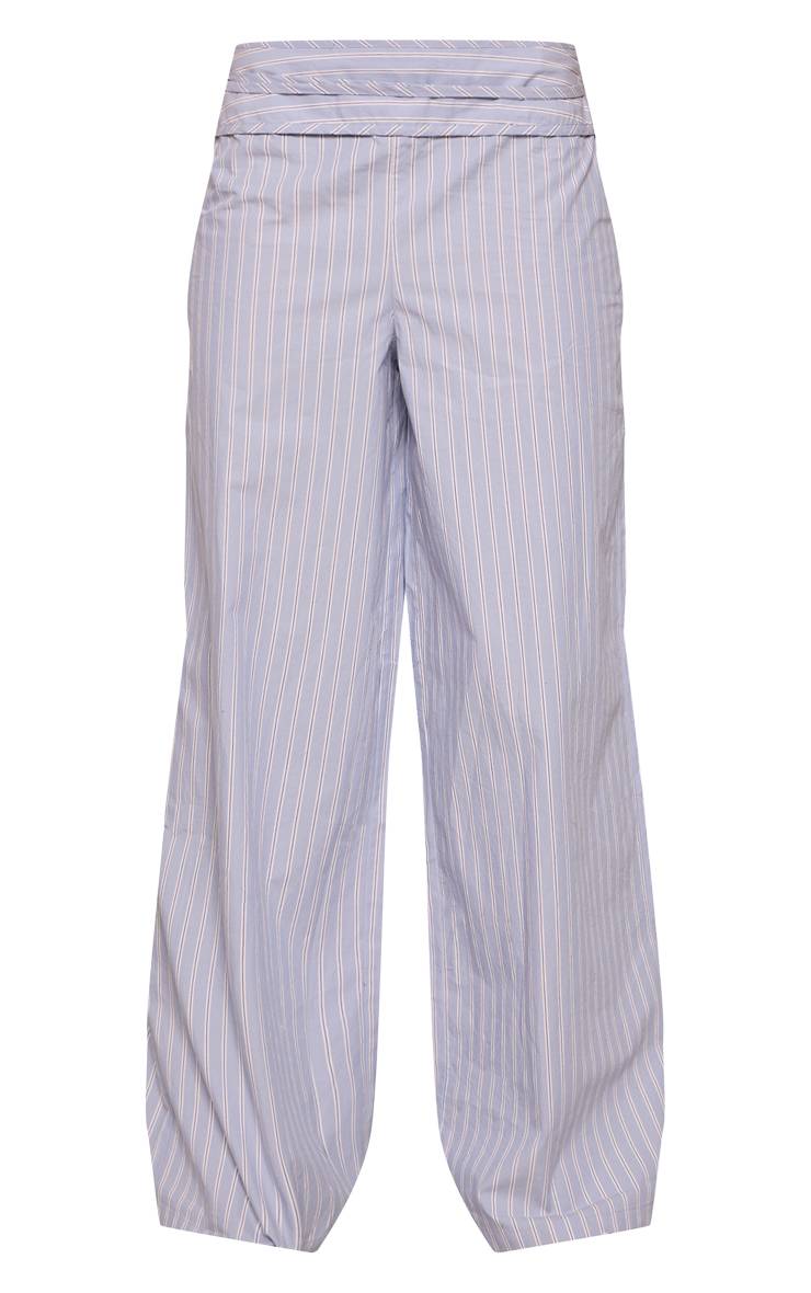Bleu Pantalon Droit À Rayures Avec Taille Pliée Et Lien À Nouer