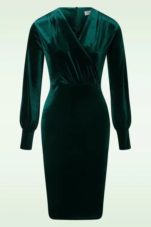 Vintage Chic for Topvintage Elena fluwelen pencil jurk in groen