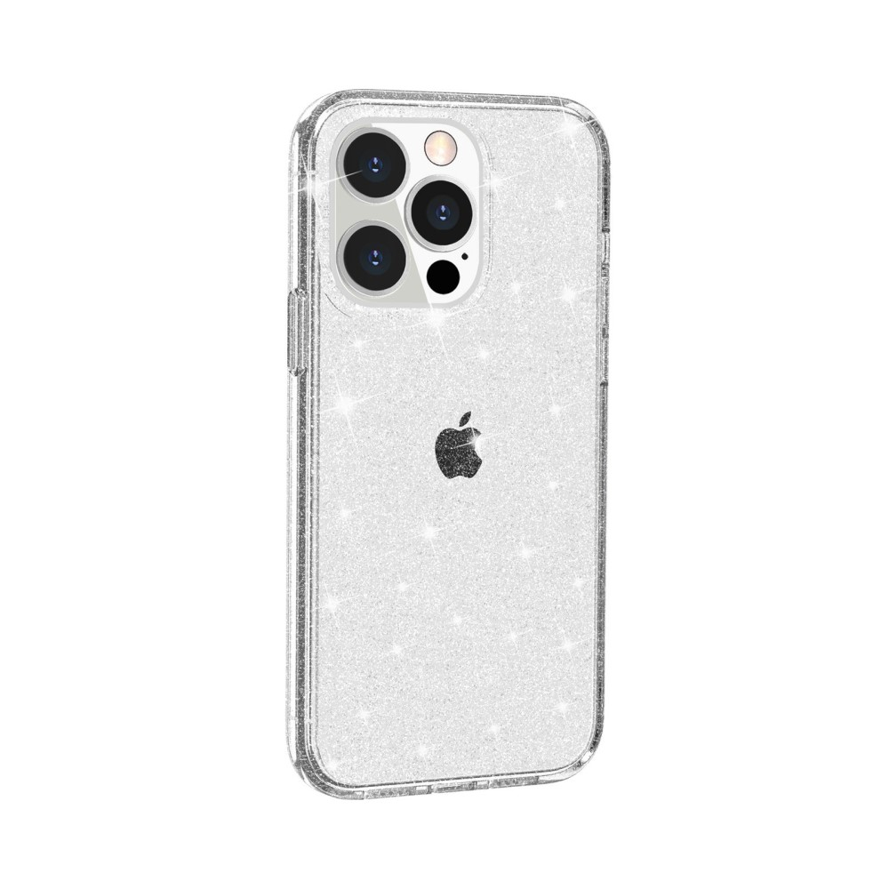 iPhone 13 Pro Hybrid Hardcase Schutzhülle im Glitzer Design - Silber / Transparent