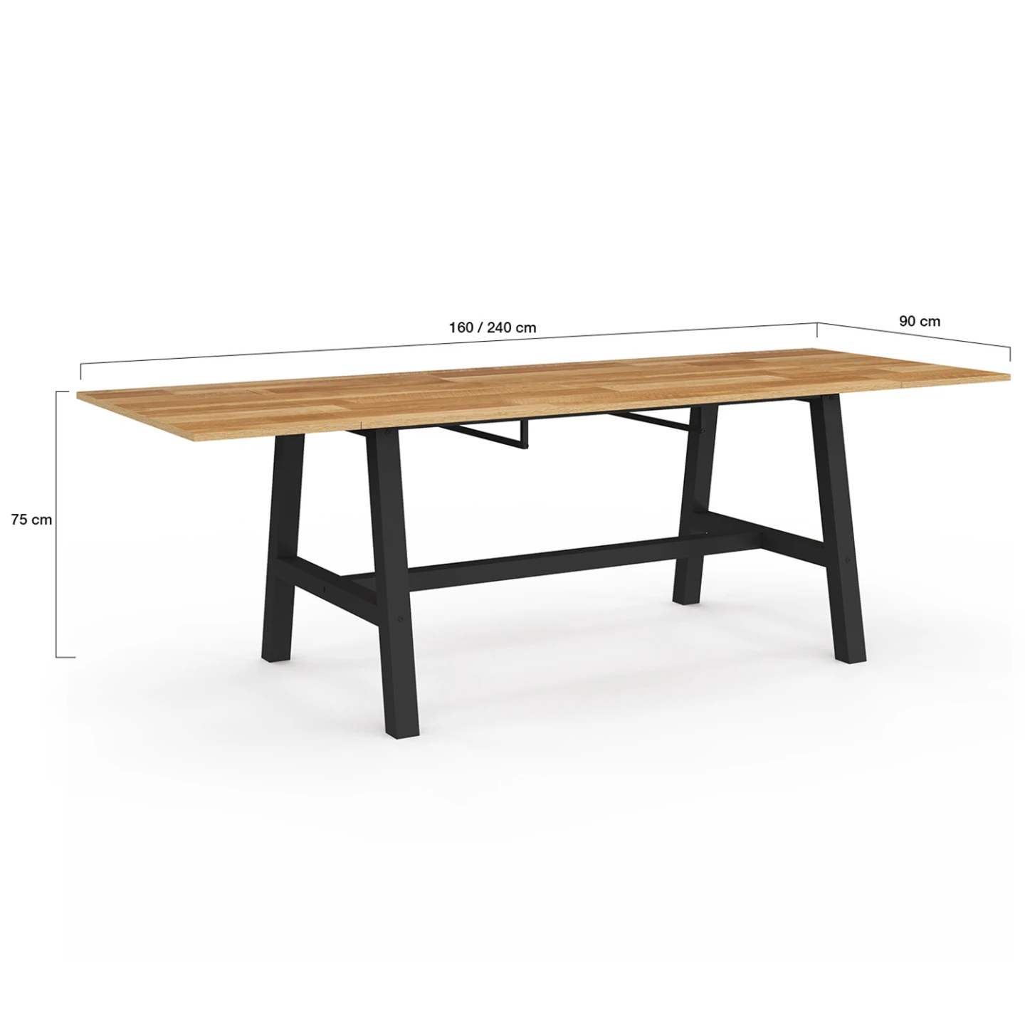 Table à manger extensible rectangle MADELEINE 6-12 personnes bois et métal noir 160-240 cm