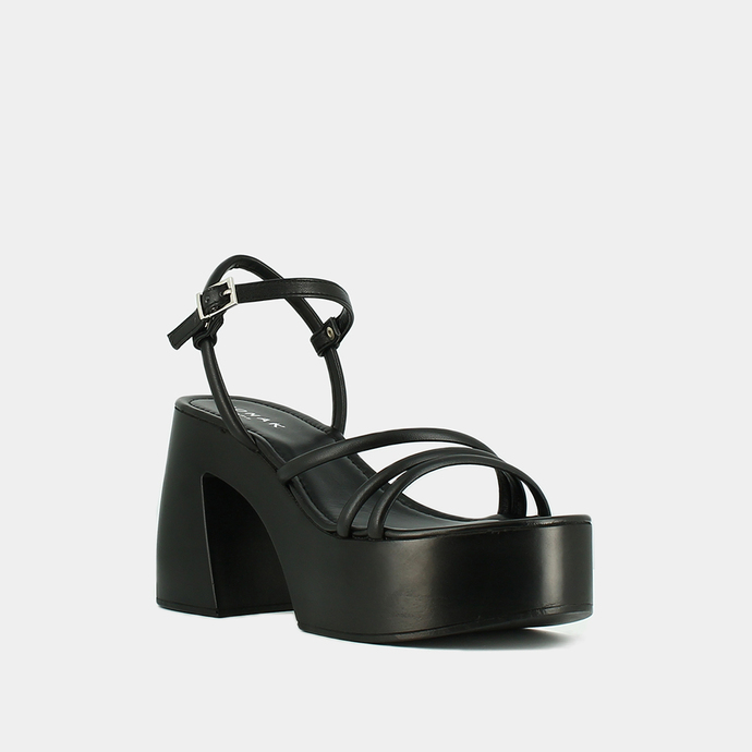 Sandales à brides et plateformes  en cuir noir