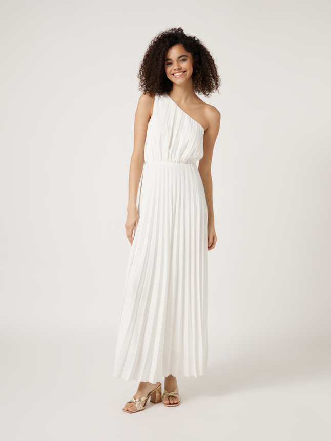 Robe longue plissée one-shoulder