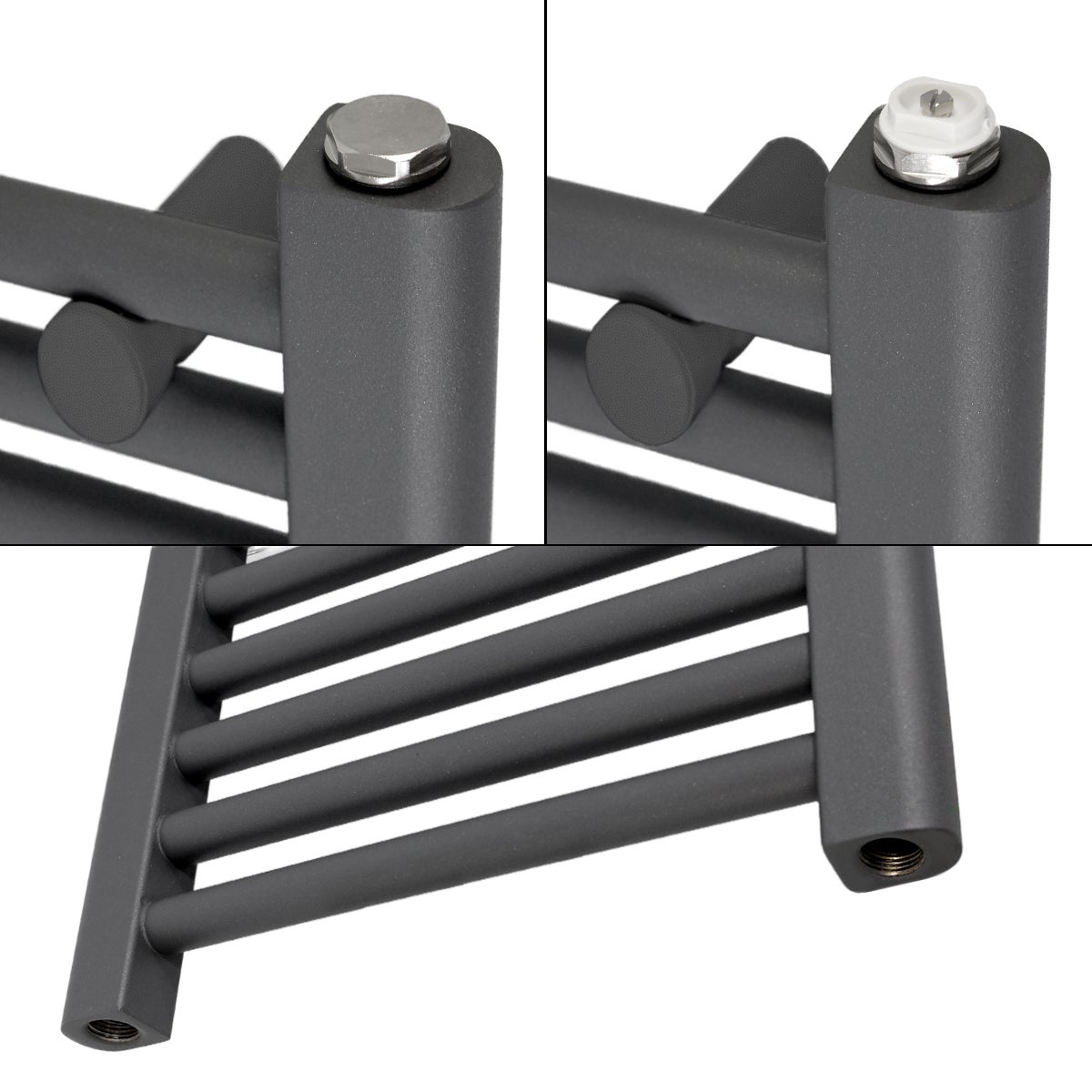 ECD Germany Elektrische badkamerradiator 300 x 1400 mm Antraciet Recht met zijaansluiting incl. verwarmingselement 1200W Chroom Hoogrendement, radiatorverwarming Handdoekverwarmer Handdoekdroger Handdoekradiator