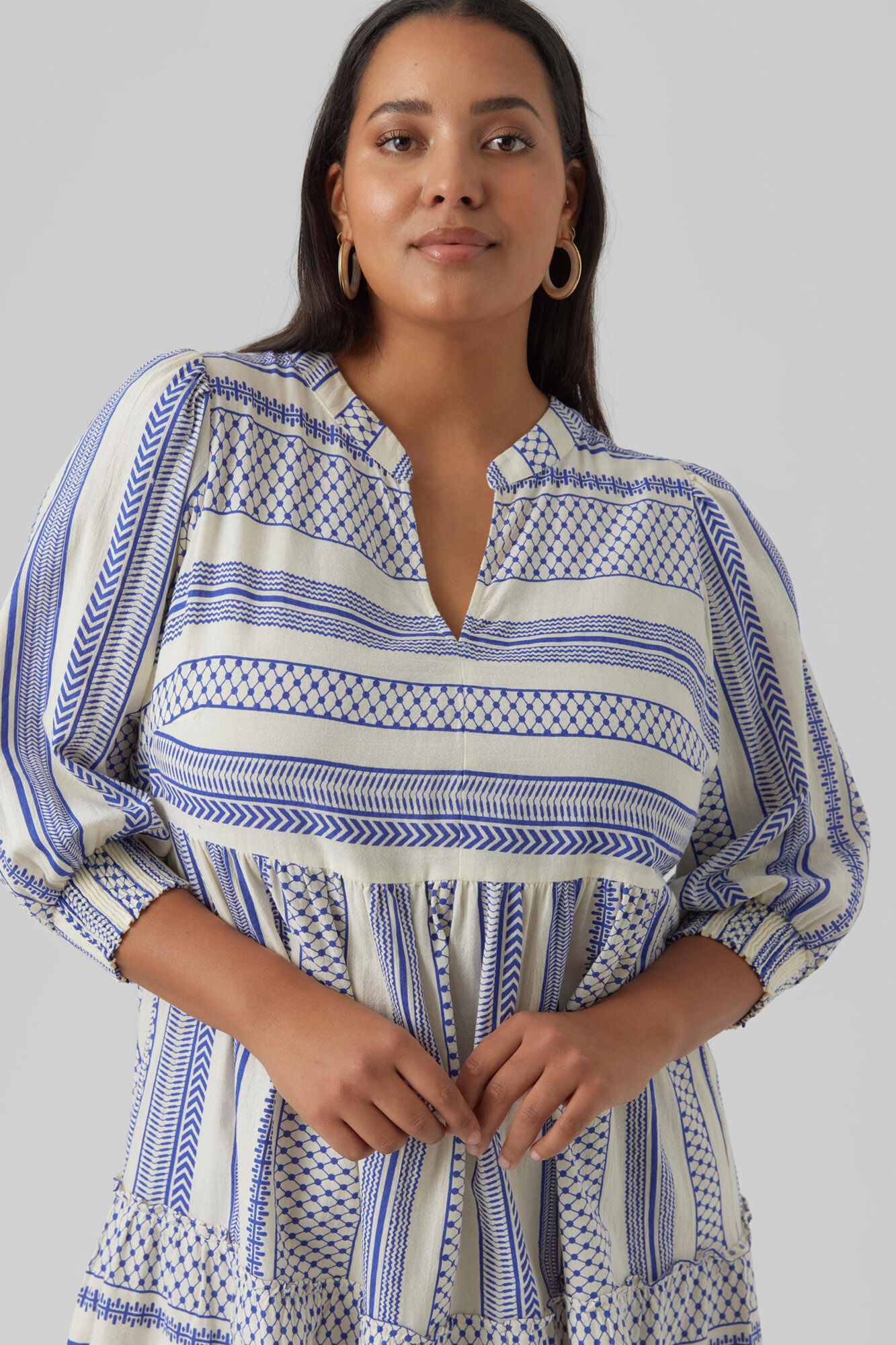 Vestido midi com manga 3/4, tamanho plus size - cinza