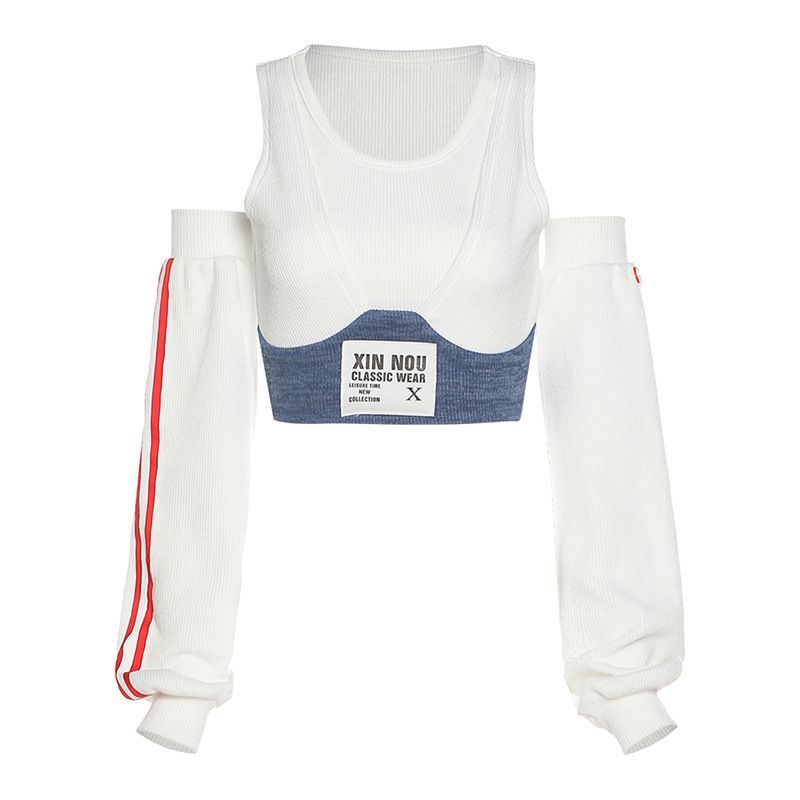 Sugarcoat - Set: Crop top met applicatie + gestreepte mouwen