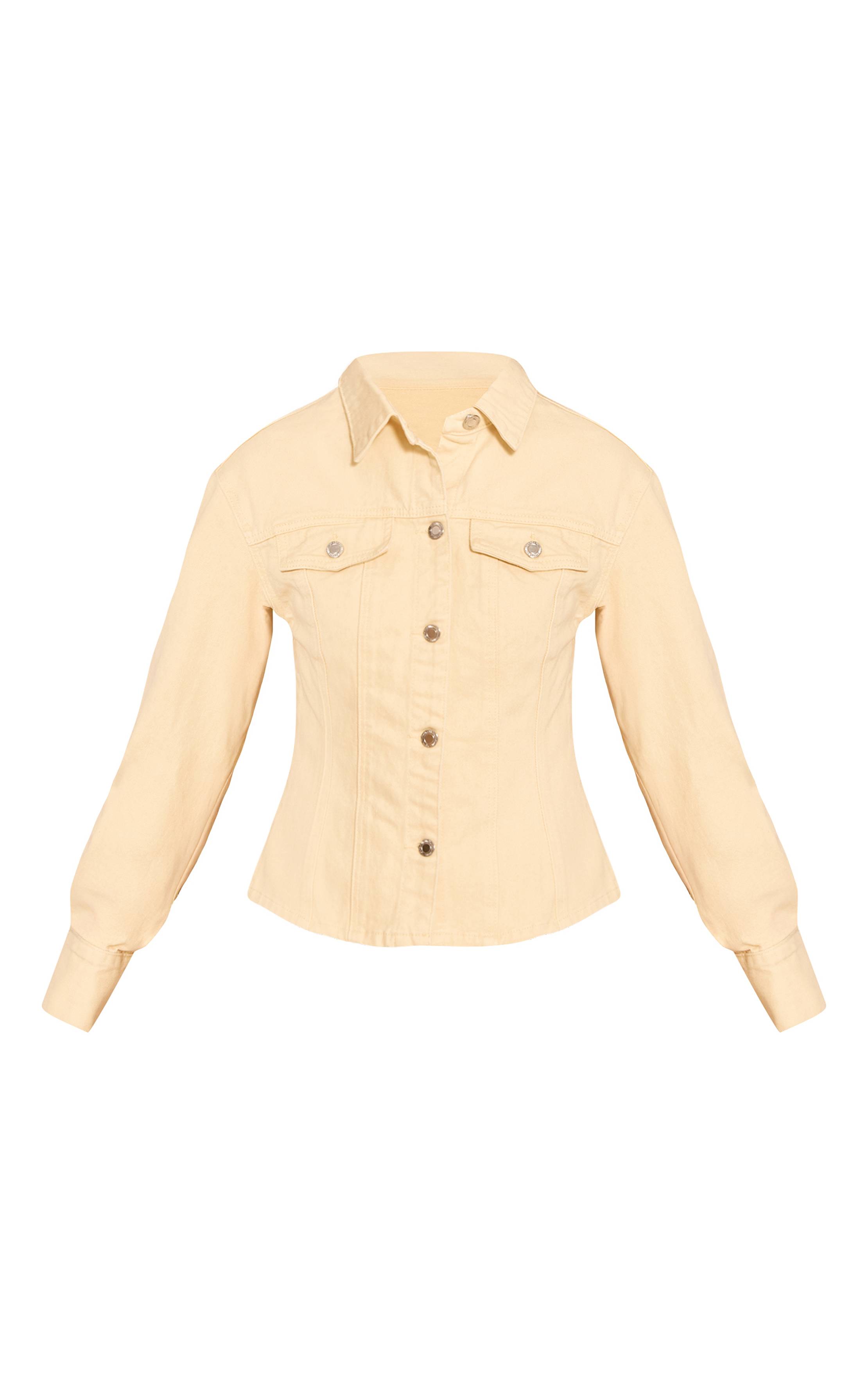 Pale Yellow Chemise En Denim À Taille Cintrée