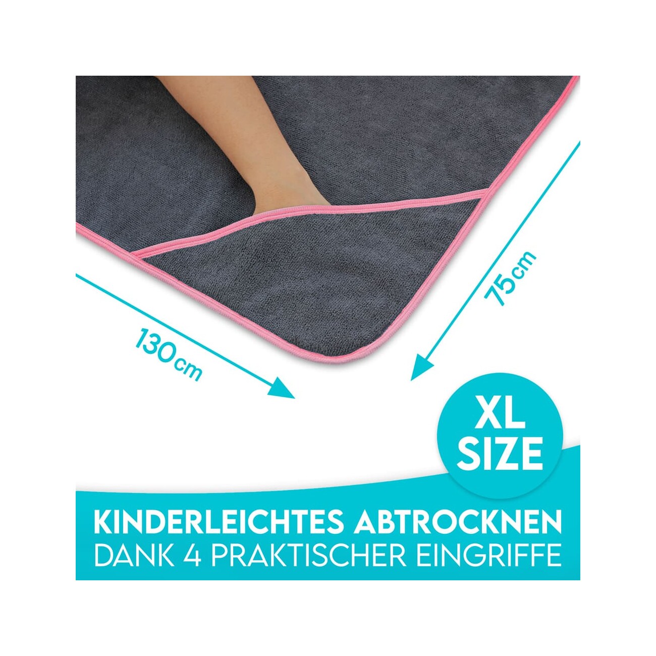 HUND IST KÖNIG ® Hundehandtuch extra saugfähig | Hunde Handtuch aus Mikrofaser mit 4 Eingriffen grau/ rosa