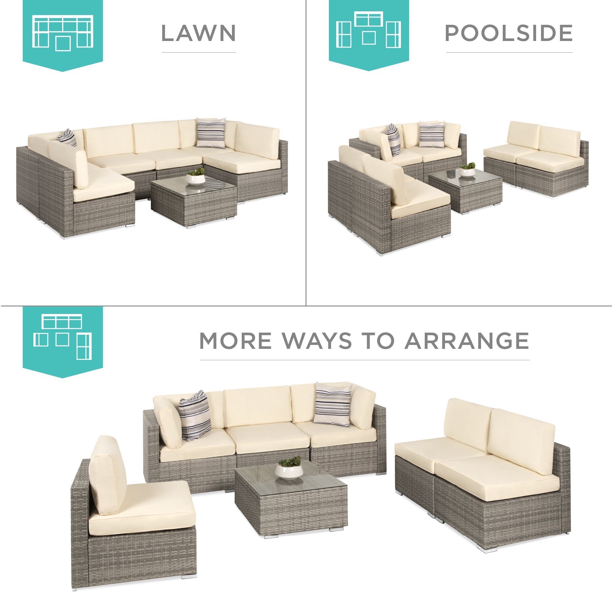 Best Choice Products 7-Piece Modular Outdoor Conversational Furniture Set, Wicker Sectional Sofas