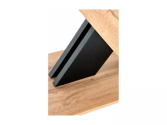 Table de salle à manger extensible avec pied central bicolore et plateau aspect chêne APODIS