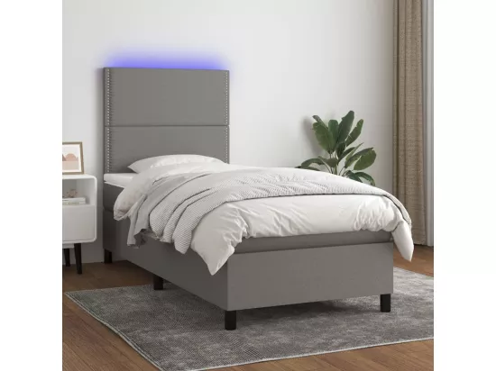 Sommier tapissier avec matelas et LED Gris foncé 90x190cm Tissu