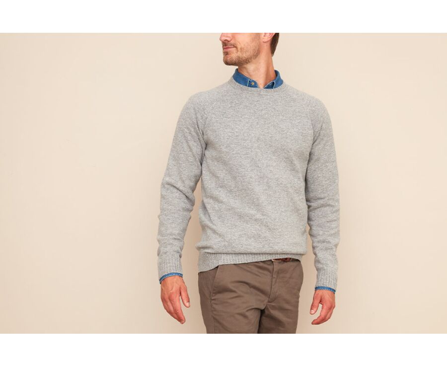 Pull homme en laine col rond Gris chiné - CONNIC