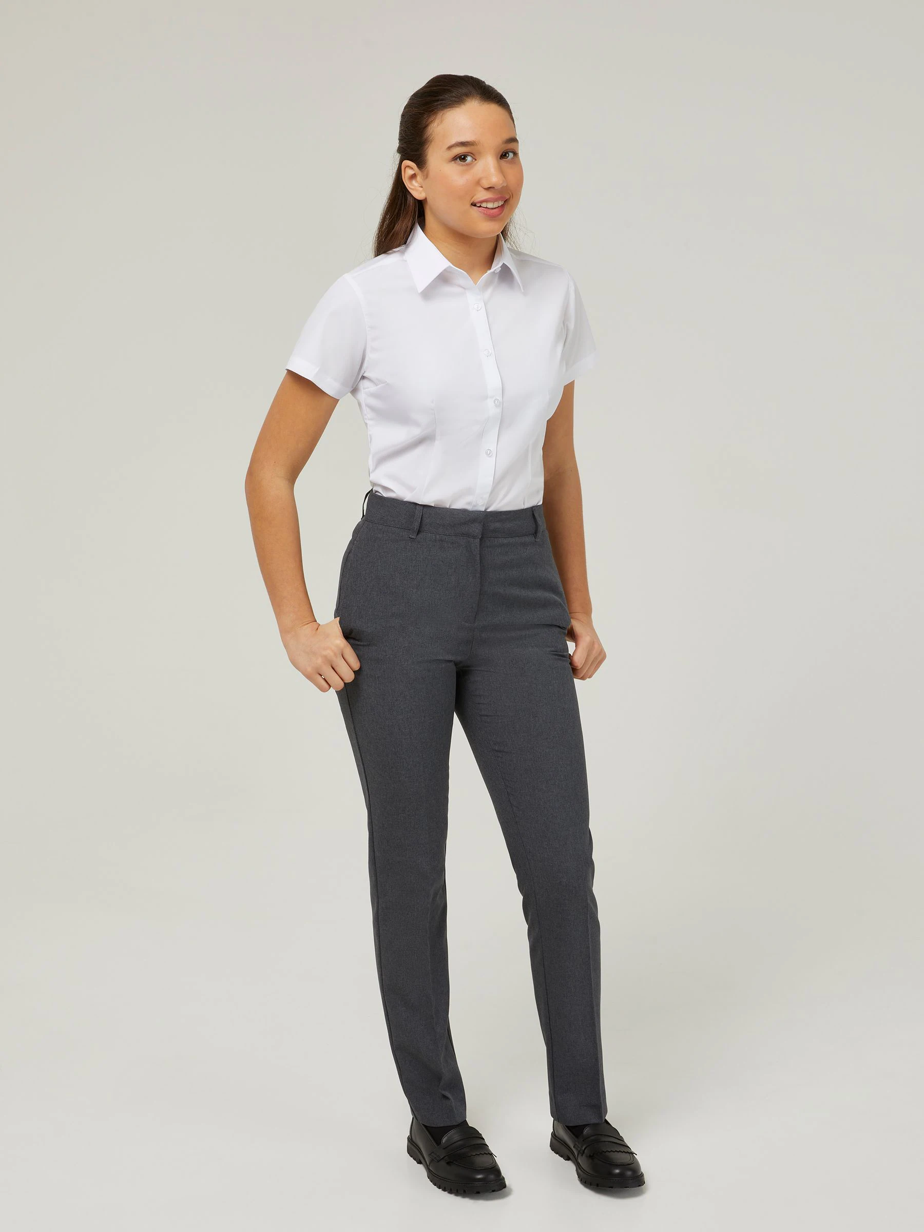 Trutex Witte Slim Fit Korte Mouwen 2 Pack School Overhemden