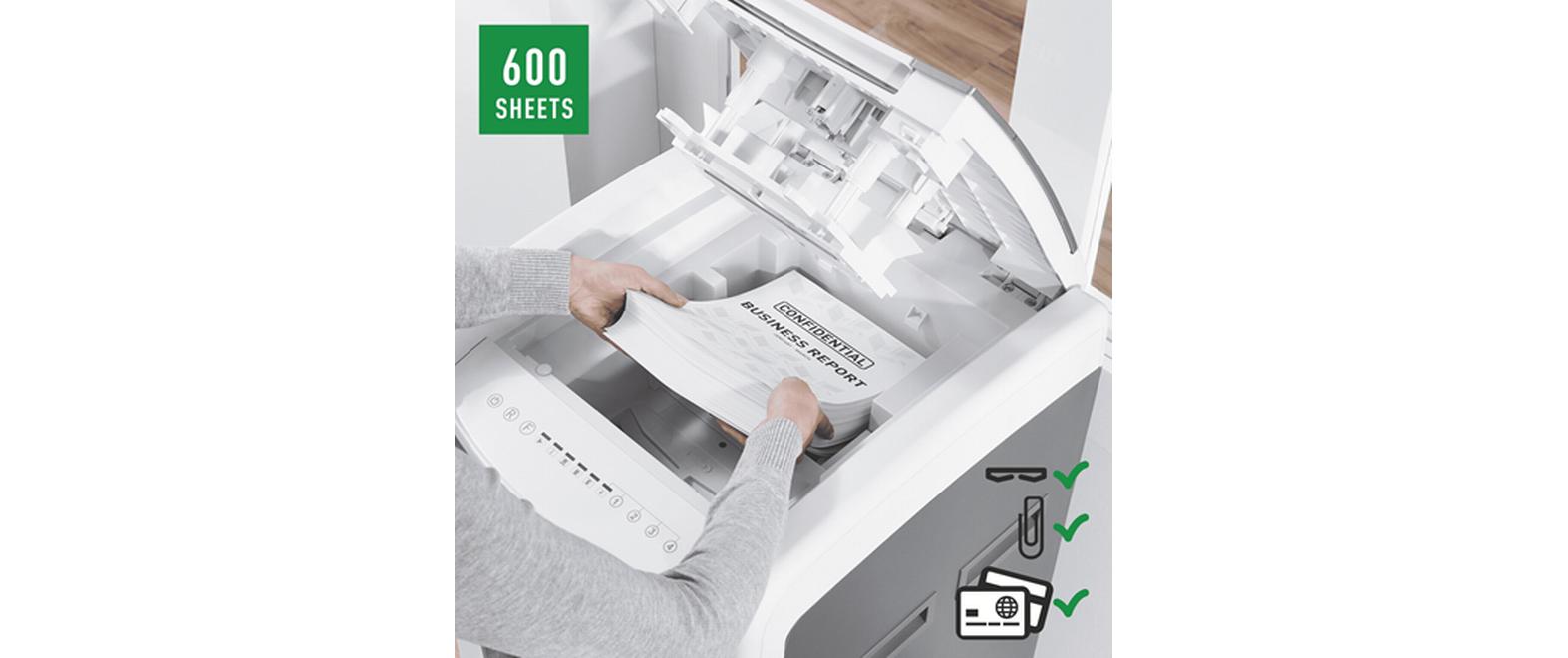 Aktenvernichter IQ Autofeed Office Pro, P-4, 600 Blatt<br>Automatischer Dokumentenvernichter (auto) mit Partikelschnitt für sichere Vernichtung vertraulicher Unterlagen