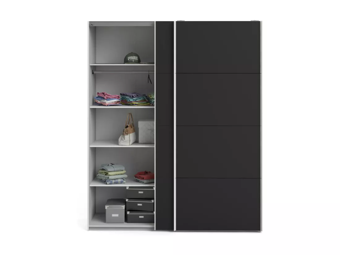 Garde-robe 2 portes Paeng, Meubles de chambre, Penderie de plain-pied, Placard à vêtements, 182x61 h220 cm, Blanc et Noir