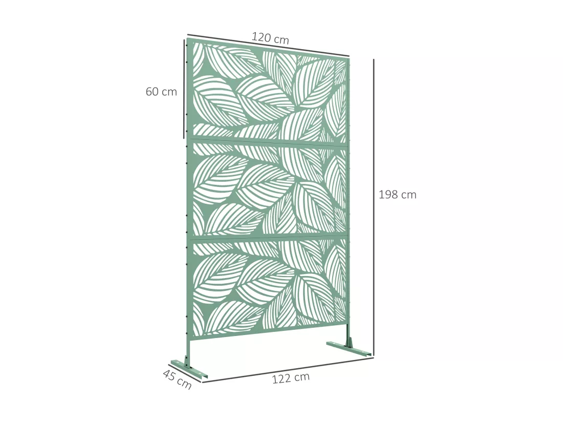Panneau brise vue décoratif paravent extérieur motif végétal métal vert