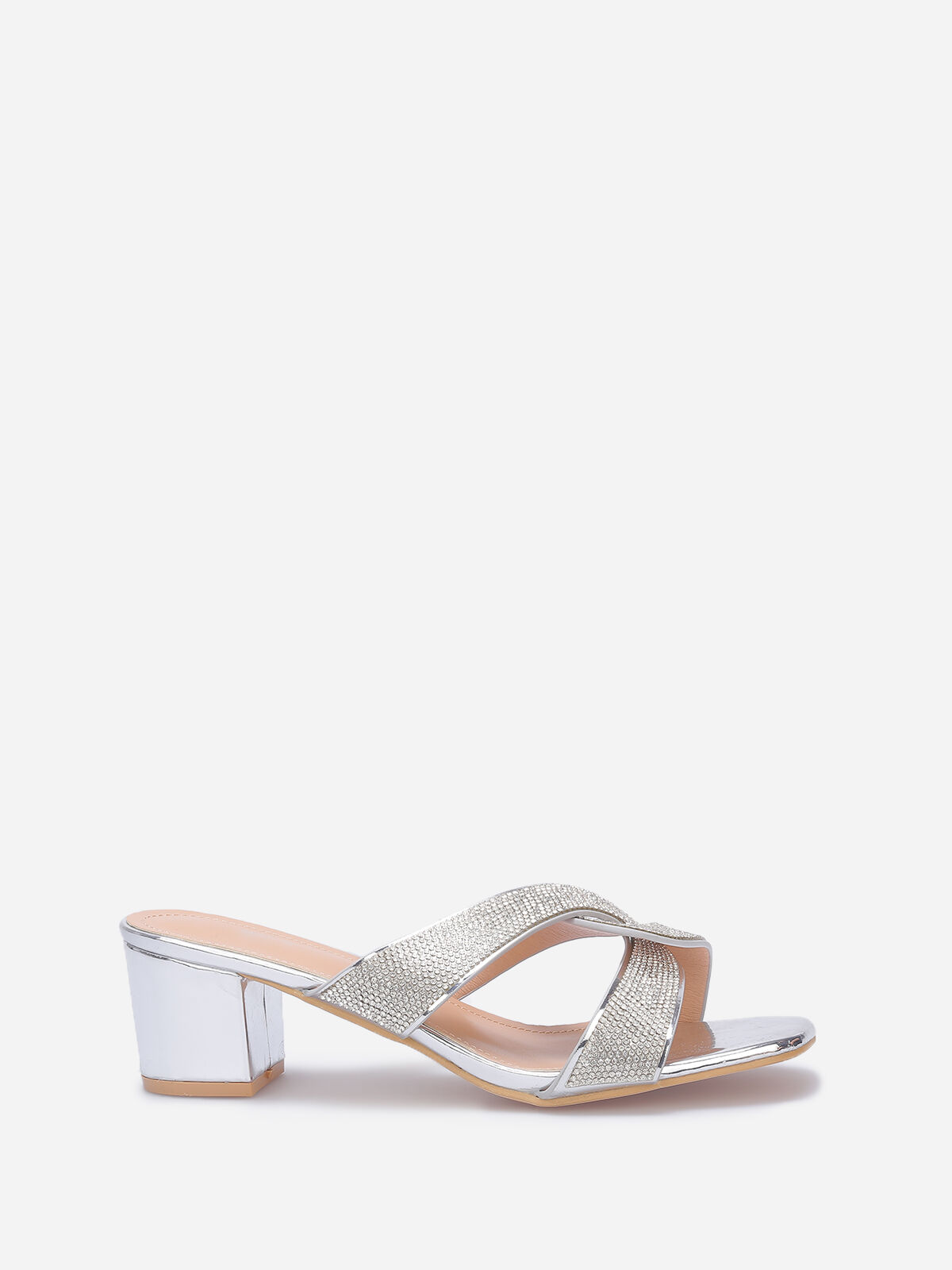 Mules à brides croisées et strass grandes tailles- Argenté