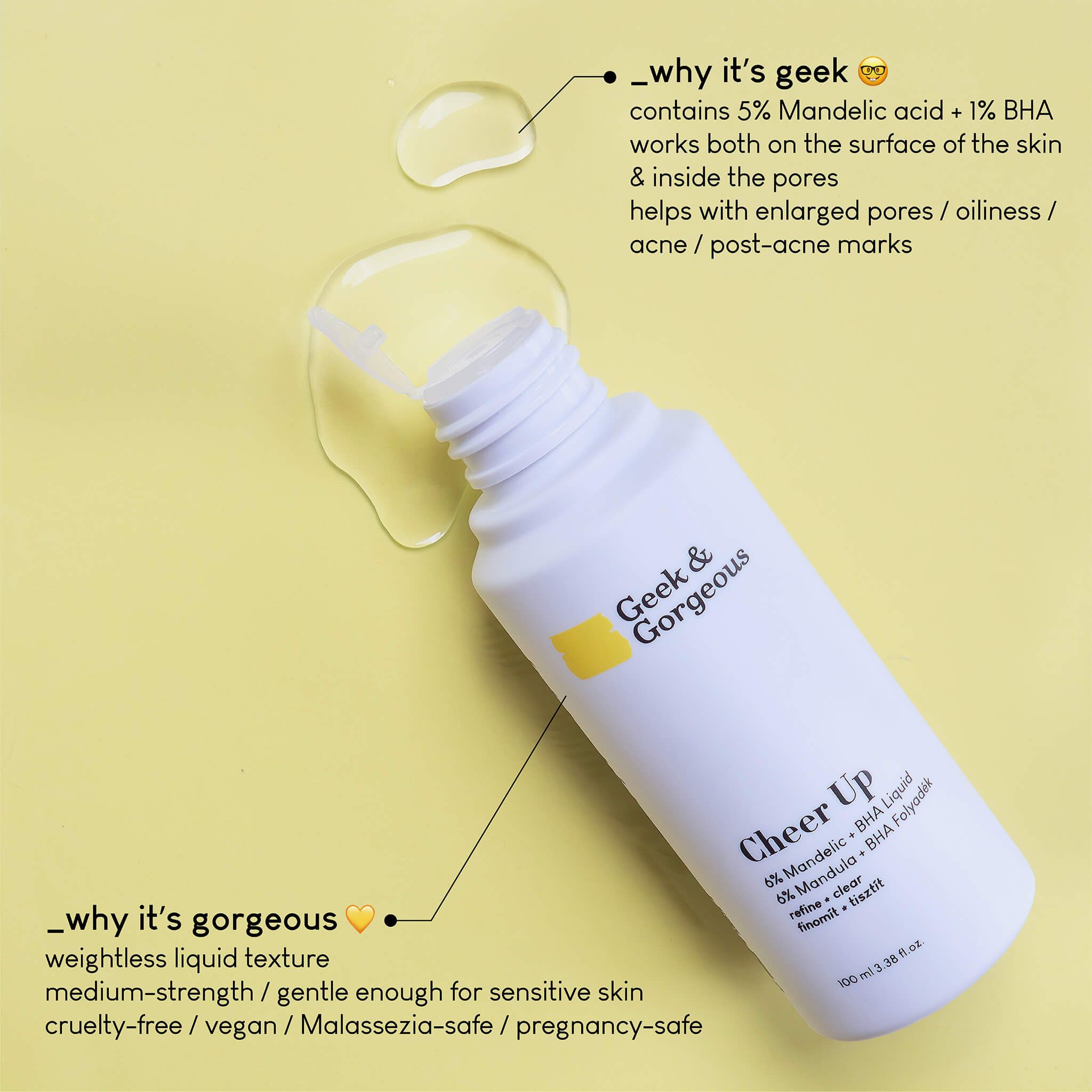 Geek & Gorgeous -Cheer up, Chemisches Peeling mit Mandelsäure und BHA-Säure, gegen Akne, 100ml