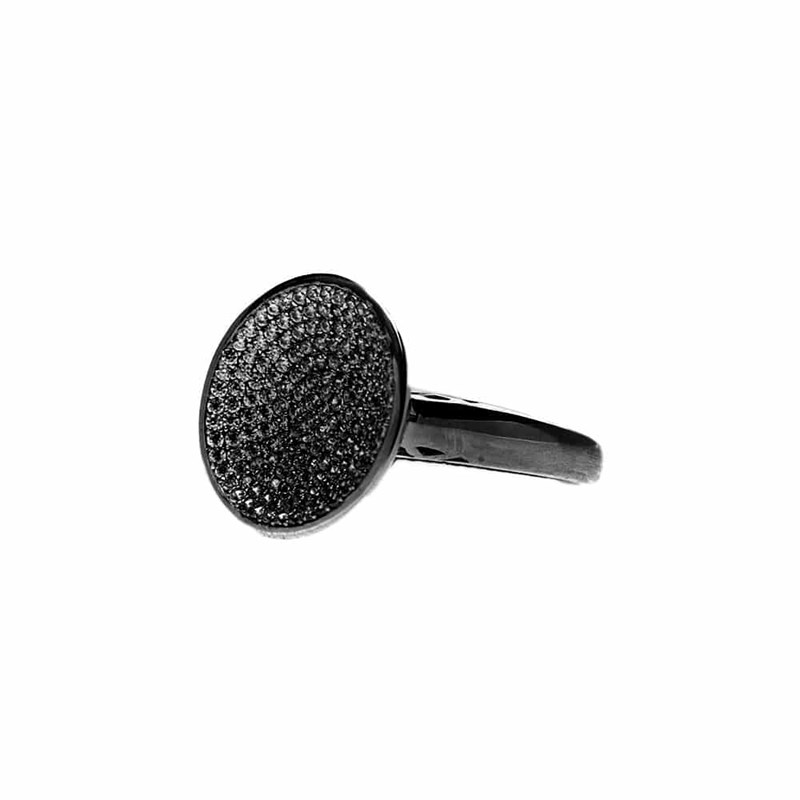 Bague Argent Noire Ronde Creusée Scintillante