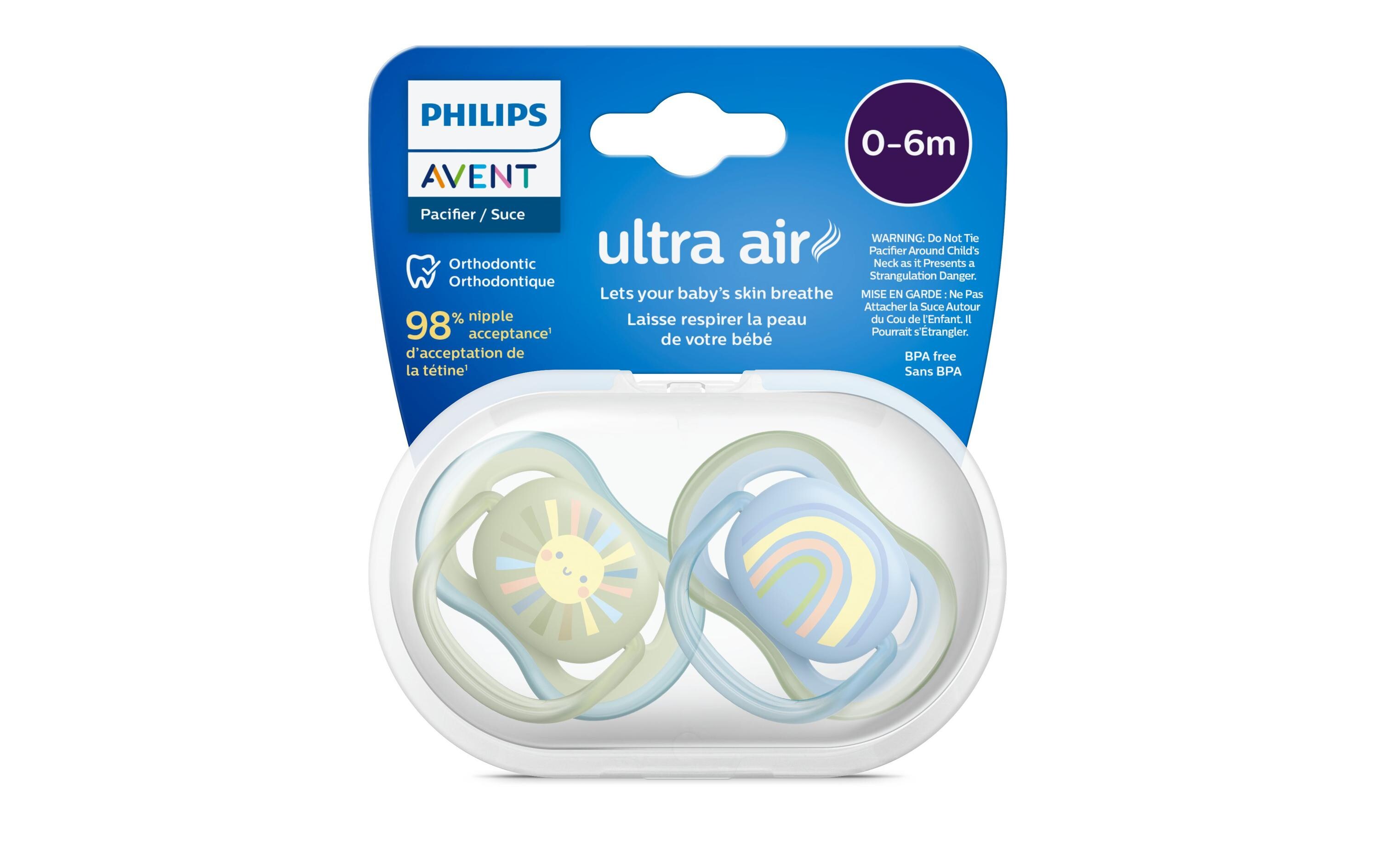 Nuggi ultra air 0-6 Mt. Sonne/Regenbogen Blau/GrünSauger aus 100% lebensmitteltauglichem Silikon