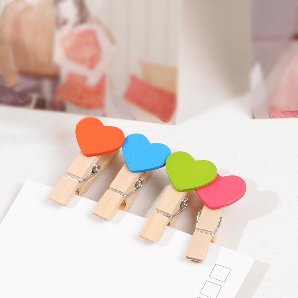 (66-tlg. Set) 4cm Holz Herz Klammern DIY Bastel Deko Wäscheklammern inkl. Jute Schnur   Wand Clips - Bunt