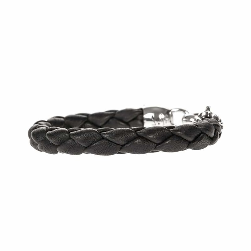 Bracelet Homme Cuir Tête De Mort Noir Et Argent