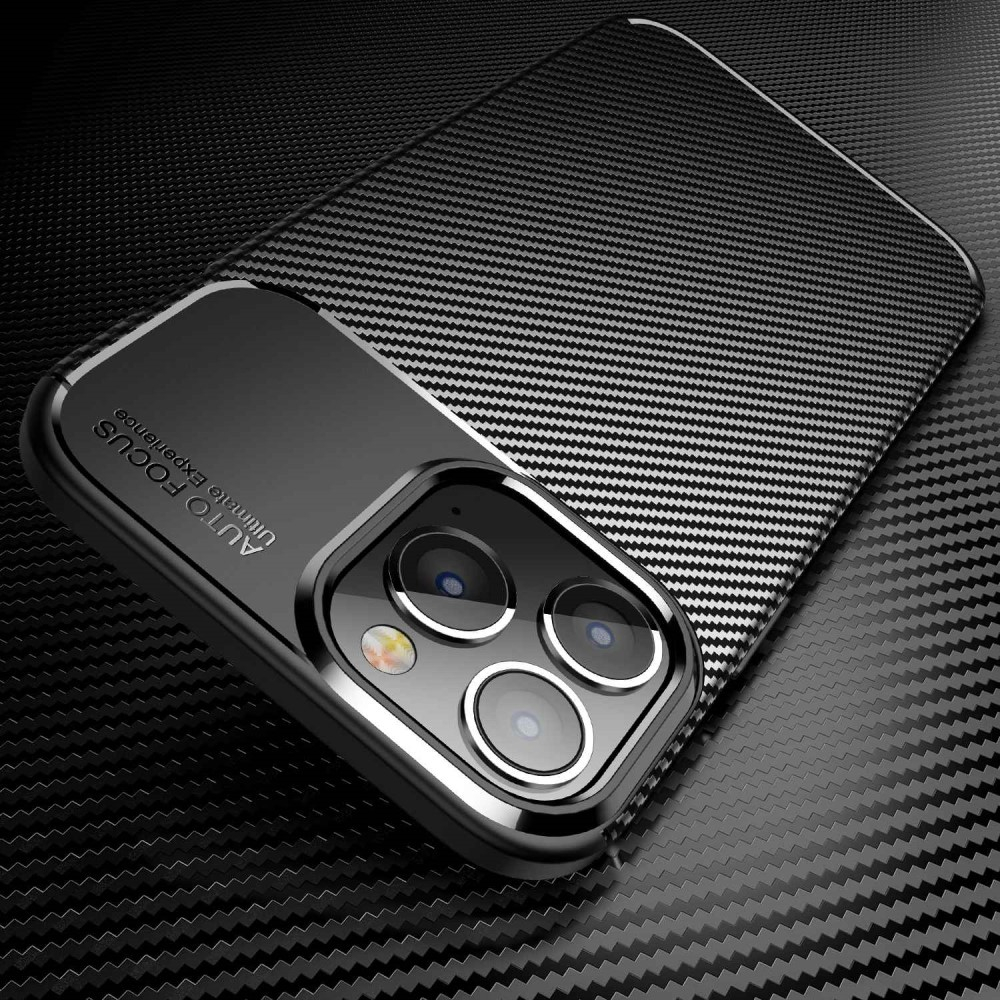iPhone 14 Pro Gummi Case Schutzhülle mit Air Cushion Fallschutz im Carbon Look - Schwarz