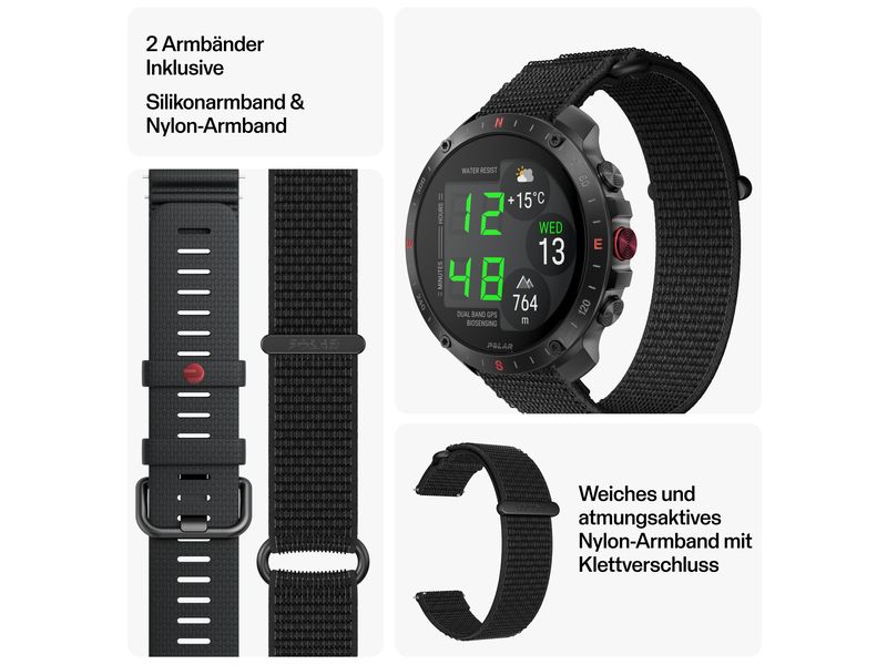 POLAR GPS-Sportuhr Grit X2 Pro Night Black Sportuhr mit optischer Pulsmessung und Smartwatch-Navigation
