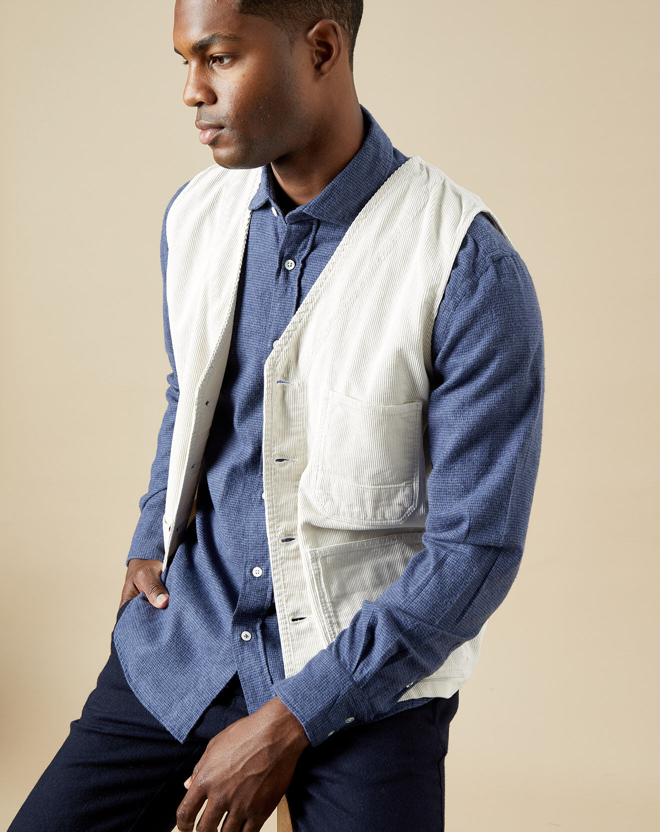 Hartford Gilet en Velours côtelé Will craie