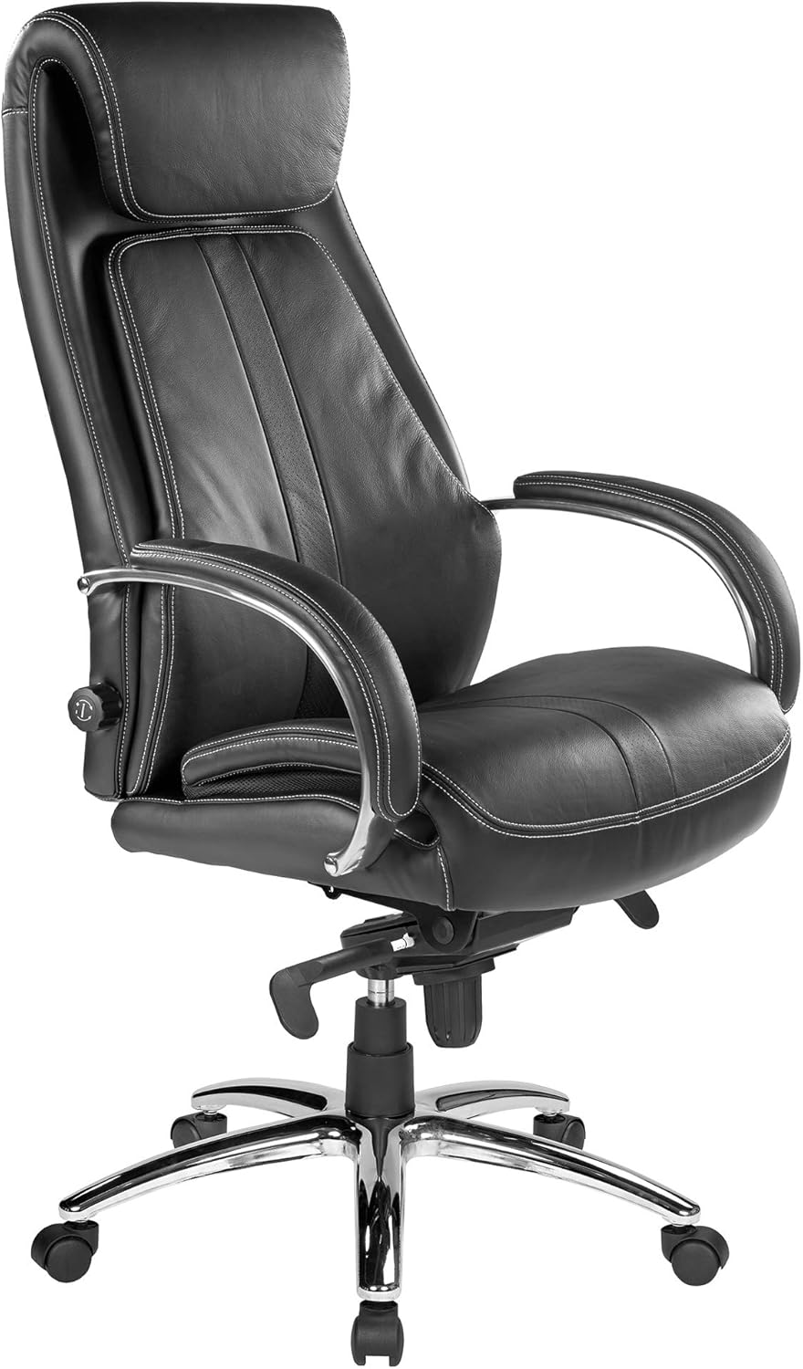 Chefsessel Throne - Schwarz Echtes Leder mit Hartbodenrollen Ergonomischer Bürostuhl Schreibtischstuhl Drehstuhl Büro HY4922371