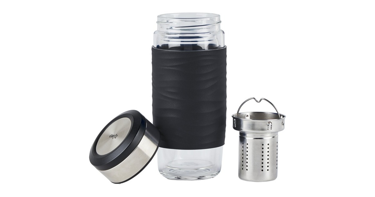 EmsaTea Mug Thermosbeker 0,4 Liter  (Zwart/transparant, Glas, schroefdop)