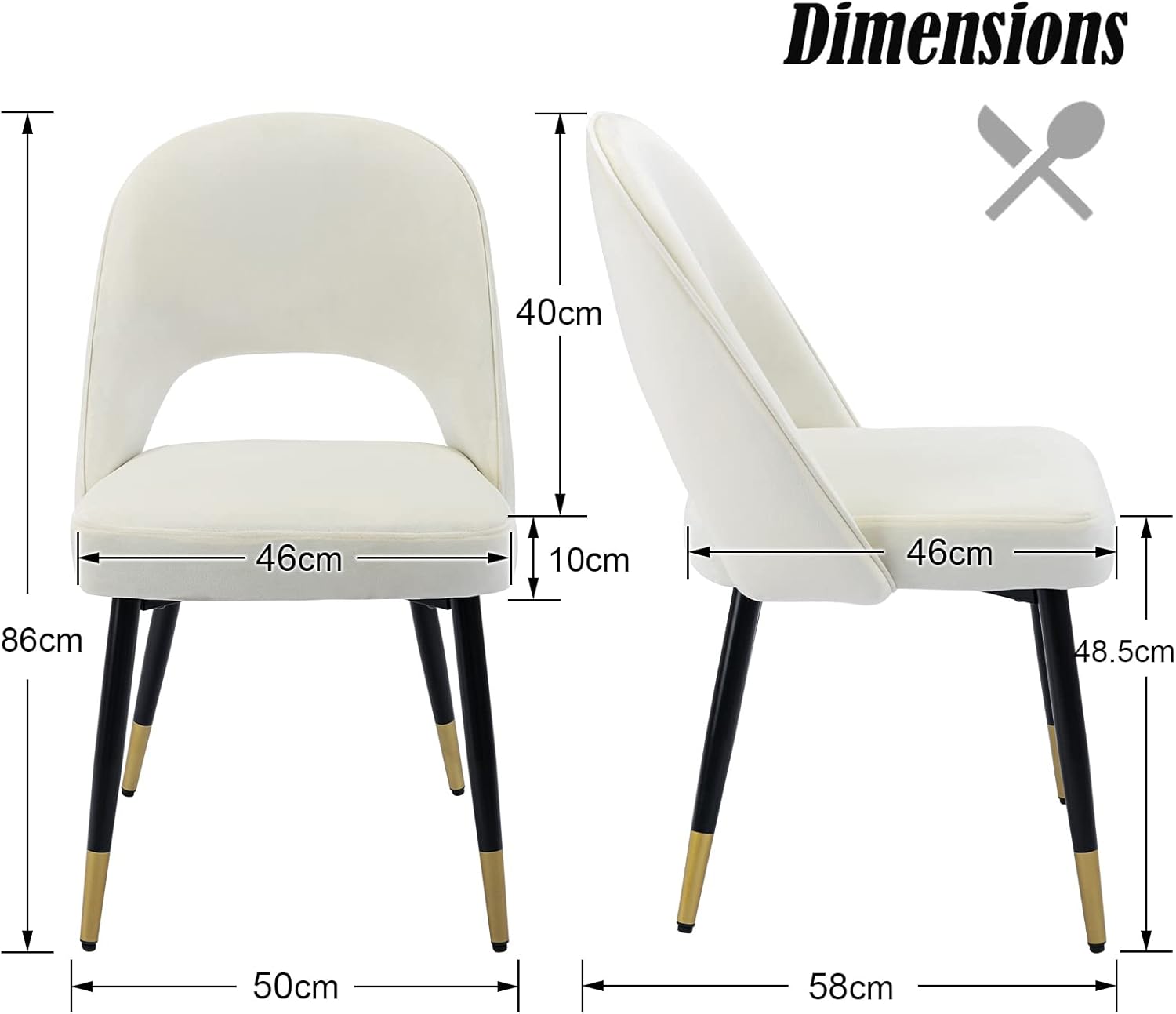 chairus 2er Set Esszimmerstühlen aus Samt für Küche Wohnzimmer Modern Armloser Bürostuhl Polsterstuhl Seitenstühle Hohler Rückenmit Metallbeinen (Beige-2)