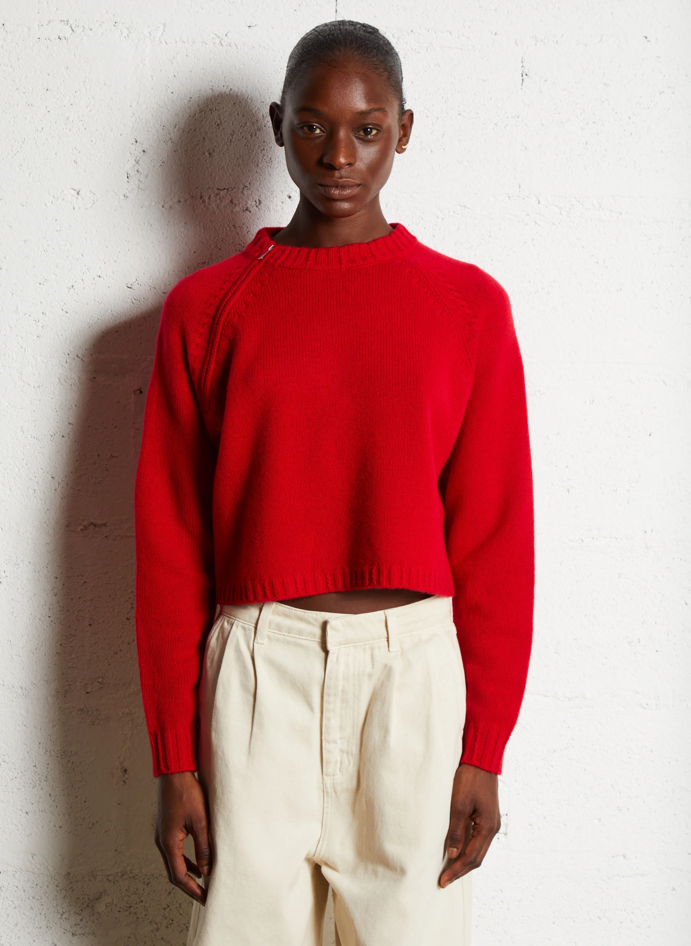 CORVY - Pull court col rond en cachemire | Rouge