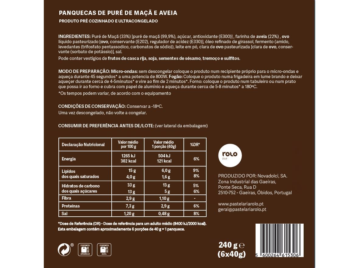 PANQUECAS ROLO MAÇÃ AVEIA 240G 6UN