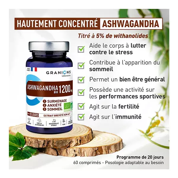 Granions Ashwagandha Pillbox 1200 mg Orgânico 60 Comprimidos