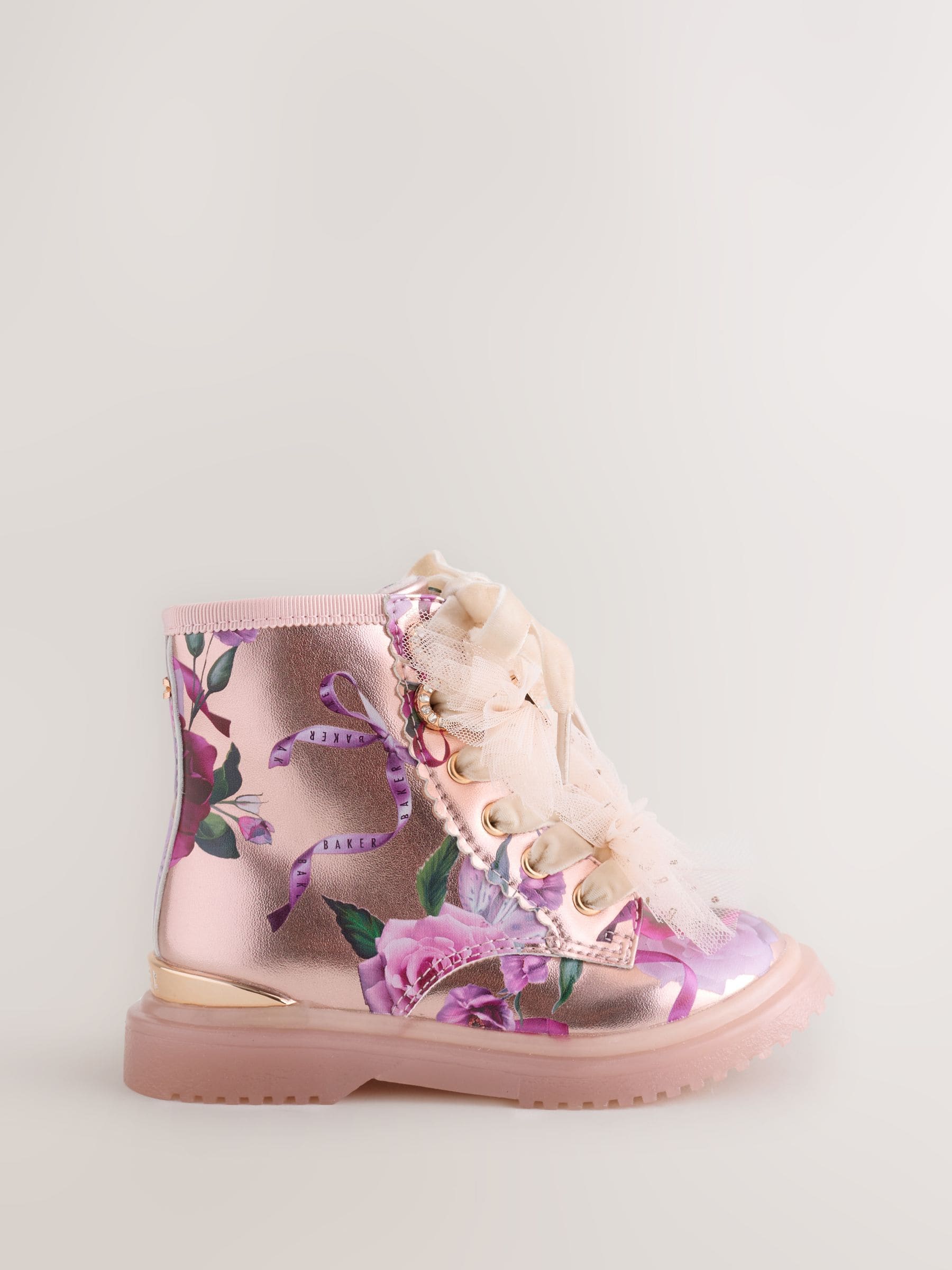 Baker by Ted Baker Girls Floral Print Lace Up Boots with Bow