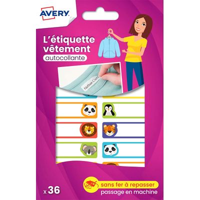 Avery - 36 étiquettes vêtements - 45 x 13 mm - animaux