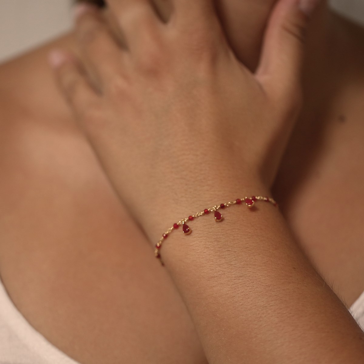 Bracelet En Argent Doré Gouttes Tourmaline