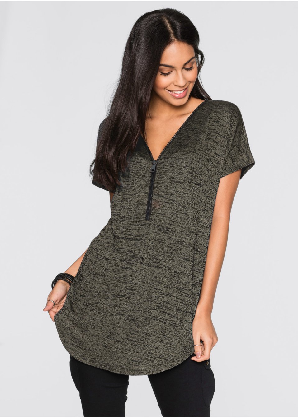 T-shirt oversize à fermeture zippée