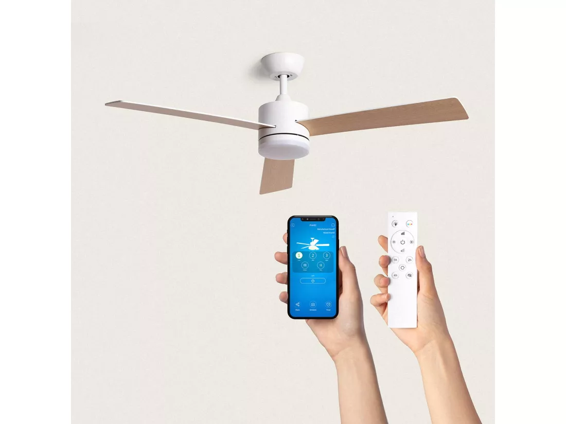Ventilateur de Plafond Silencieux Fleves 132cm Motor DC Bois clair Télécommande Avec lumière Oui Blanc