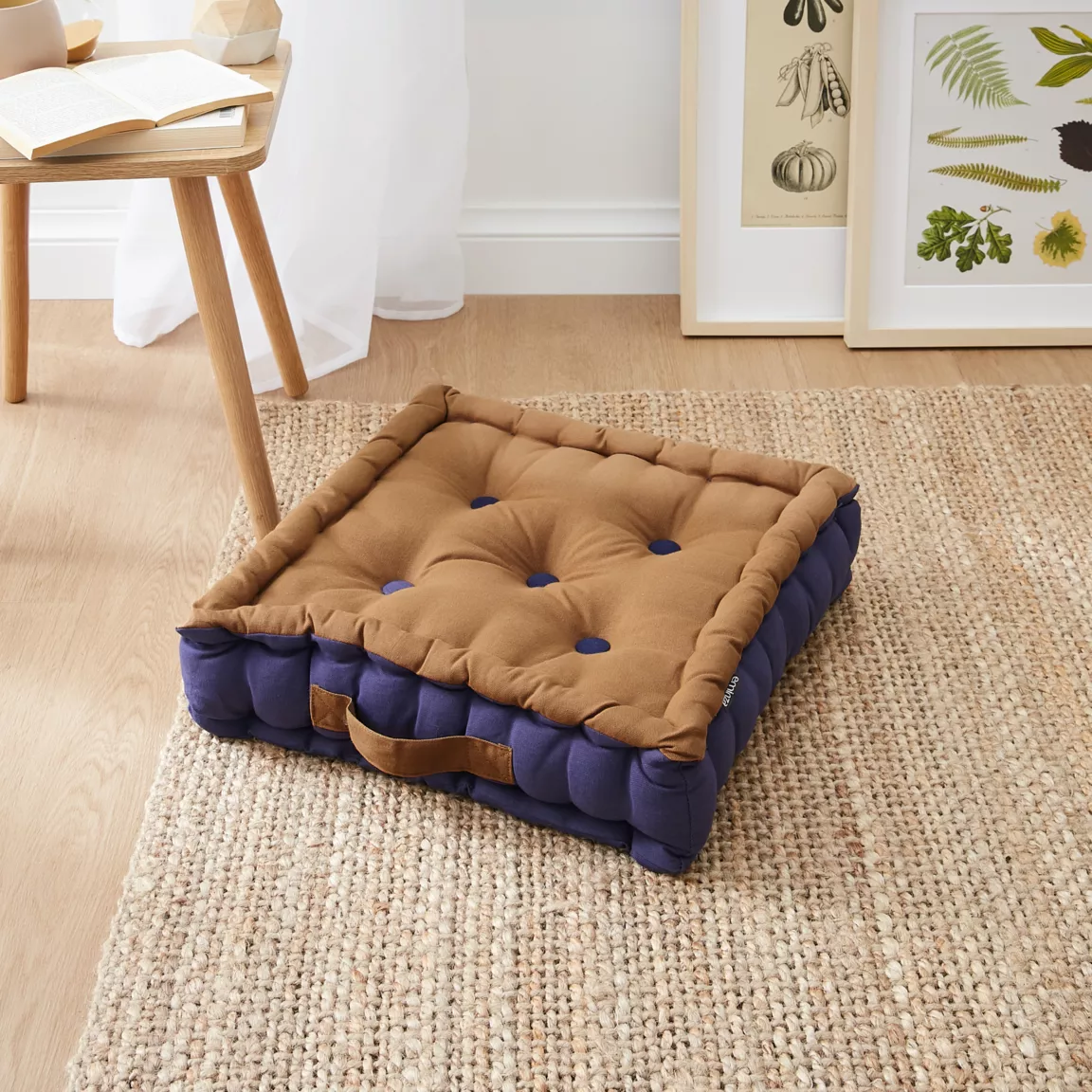 Coussin de sol carré coton (40 x 40 cm) Pixel Bicolore Camel / bleu nuit