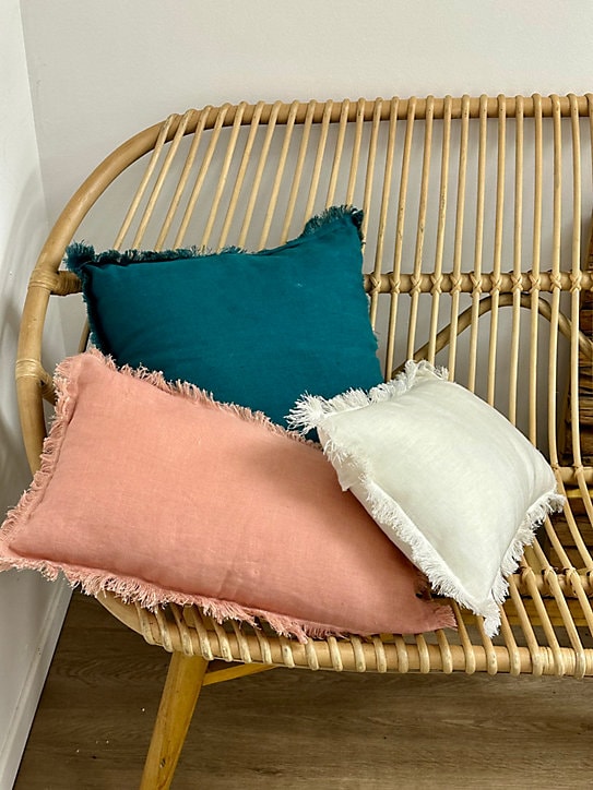 Coussin Cameo lin rose Deko & Co L.50 x l.30 cm