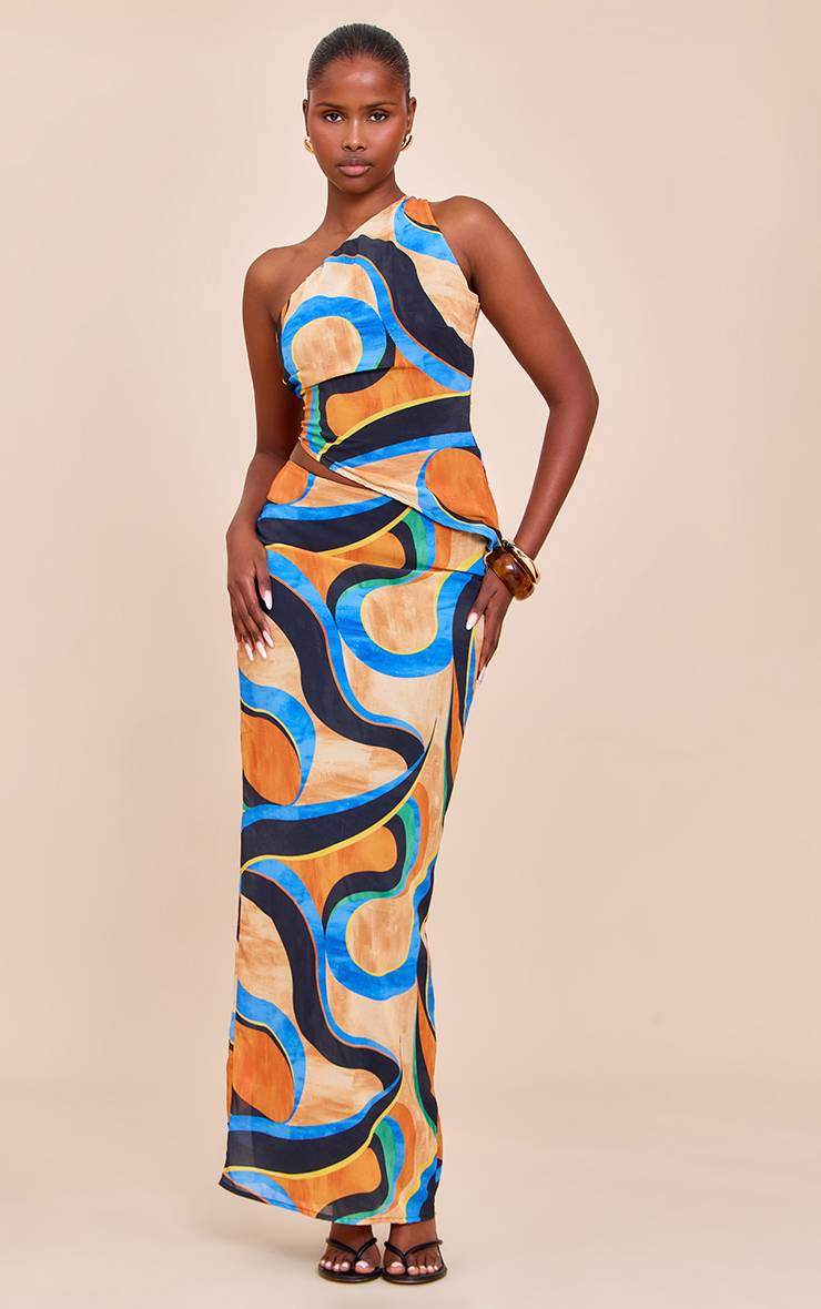 Multicolore Jupes Longues En Mousseline À Imprimé Abstrait