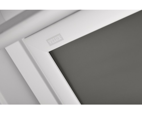 VELUX verduisterend rolgordijn, effen grijs, handbediend, wit frame, DKL C02 0705SWL