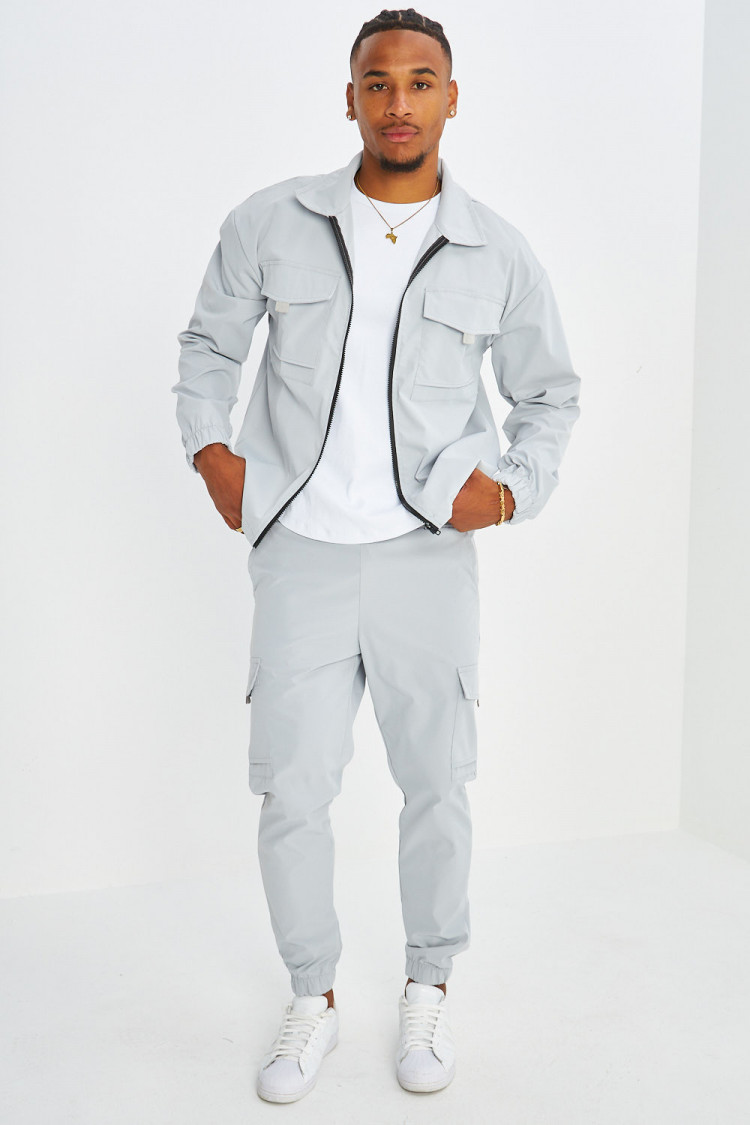 Ensemble 2 pièces veste + jogging cargo gris