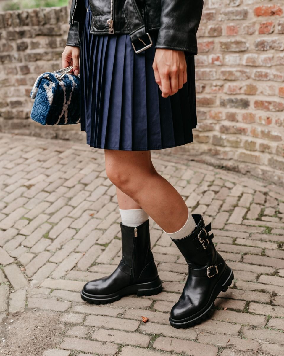 AGL Chunky Biker Zwart Dames Enkellaarsjes