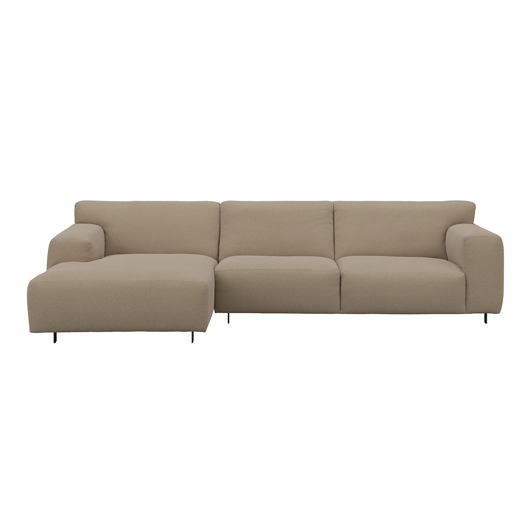 Vesta 2,5-seter med sjeselong venstre I Tekstil Gianni Sand, standardsøm, sort metallben 10 cm, Comfort CM